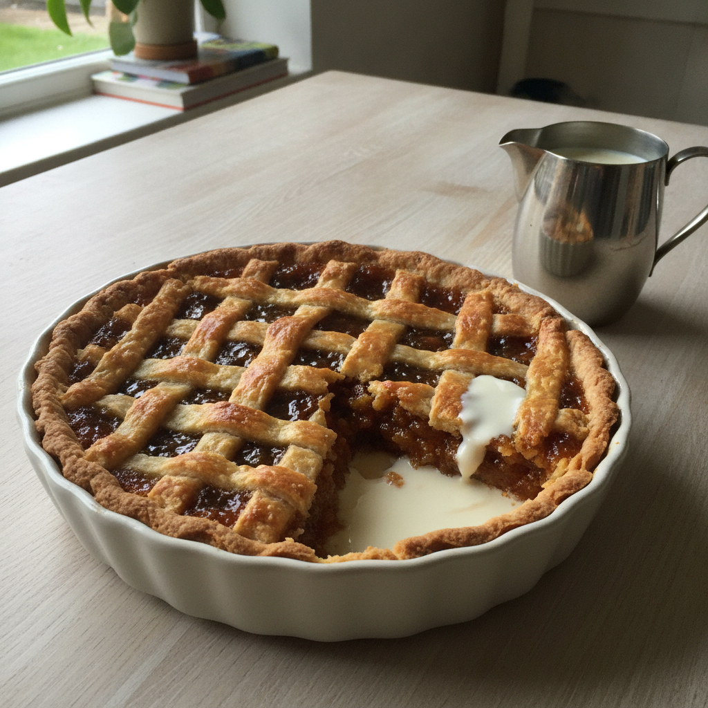 Treacle tart with lattice strips AI-generated photoreal reference
