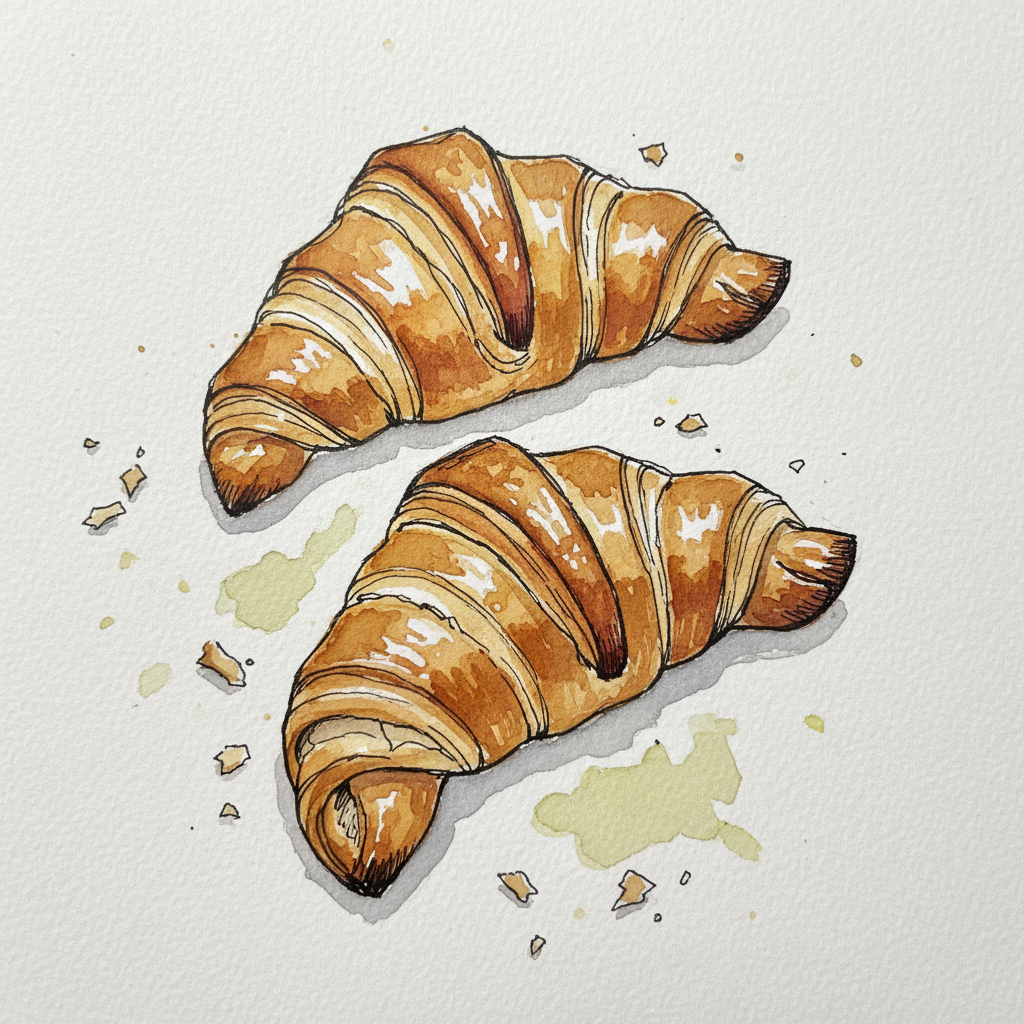 Croissants flaking on parchment Loose & airy