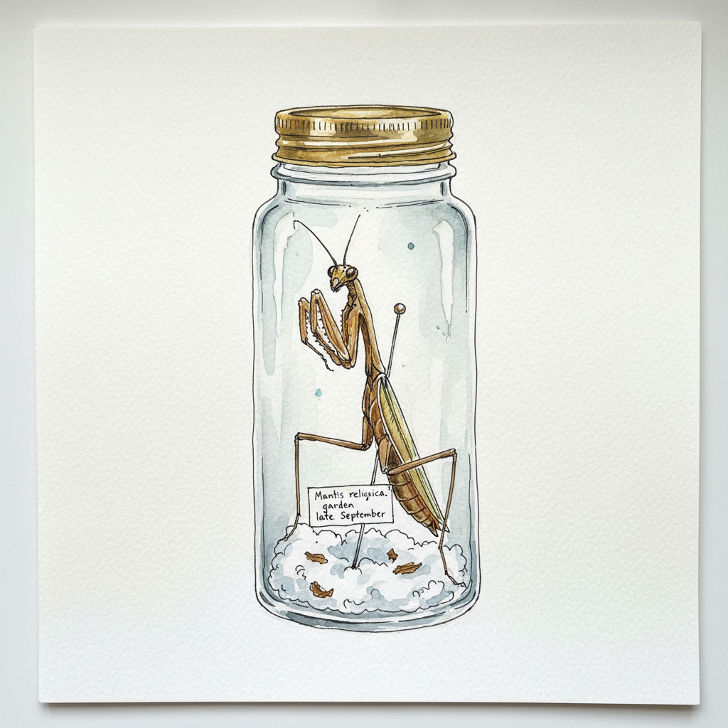 Praying mantis in a tall jar Loose & airy