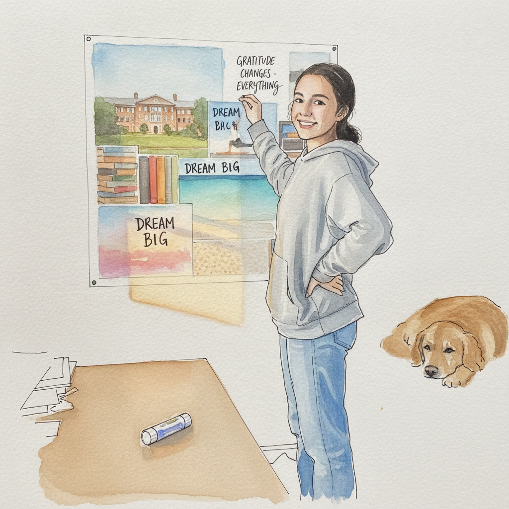 Teen with vision board example 1
