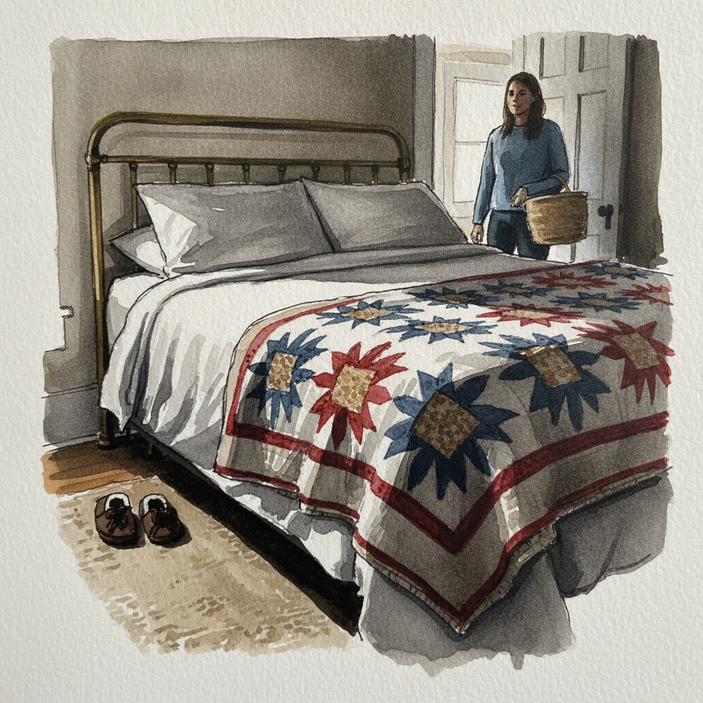 Quilt folded at foot of bed example 1