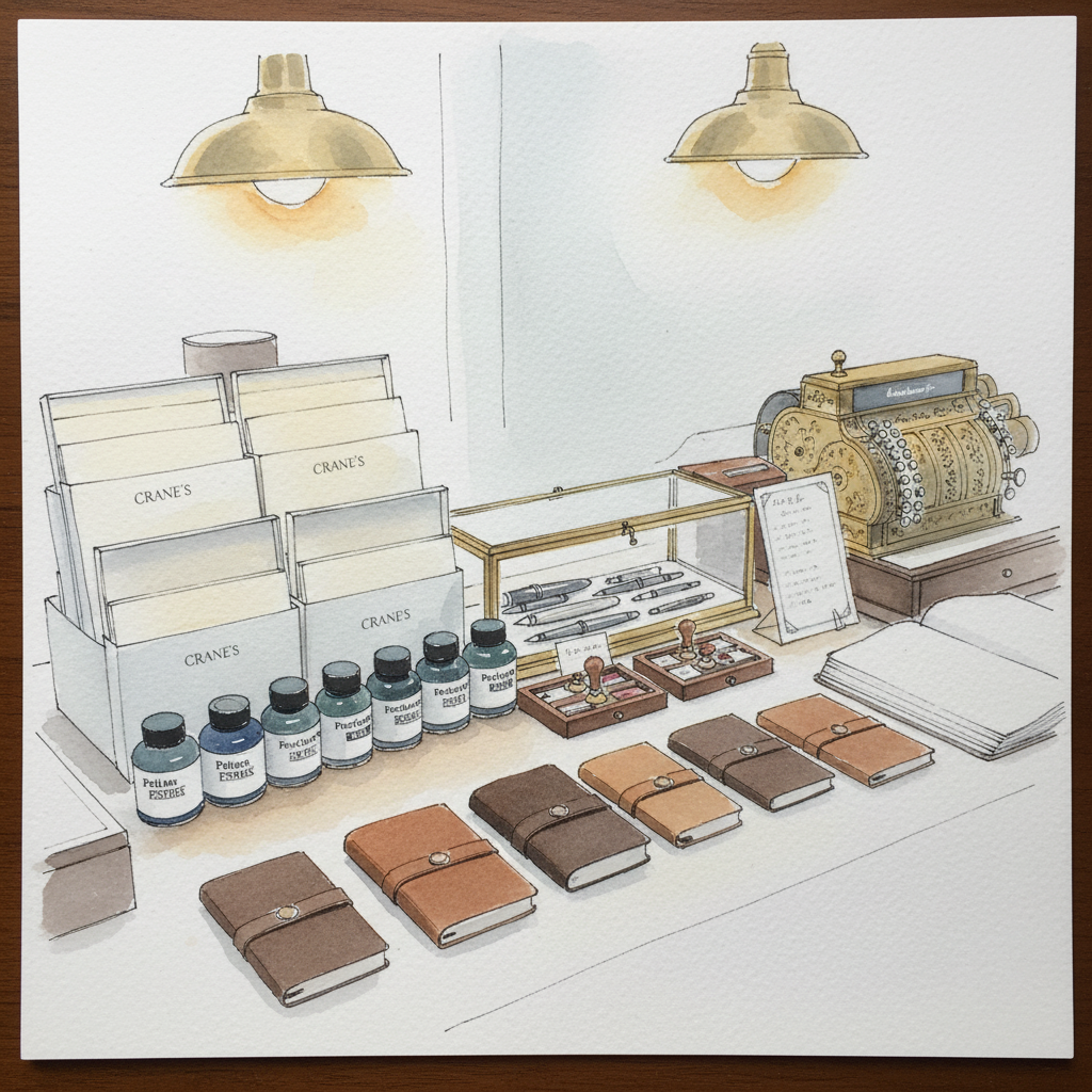 Stationer's display, supplies for sale Loose & airy
