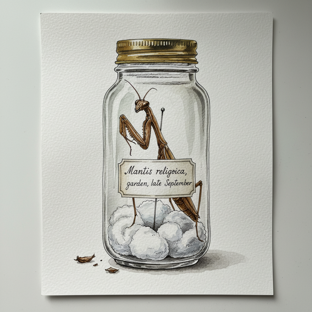 Praying mantis in a tall jar Tighter & richer