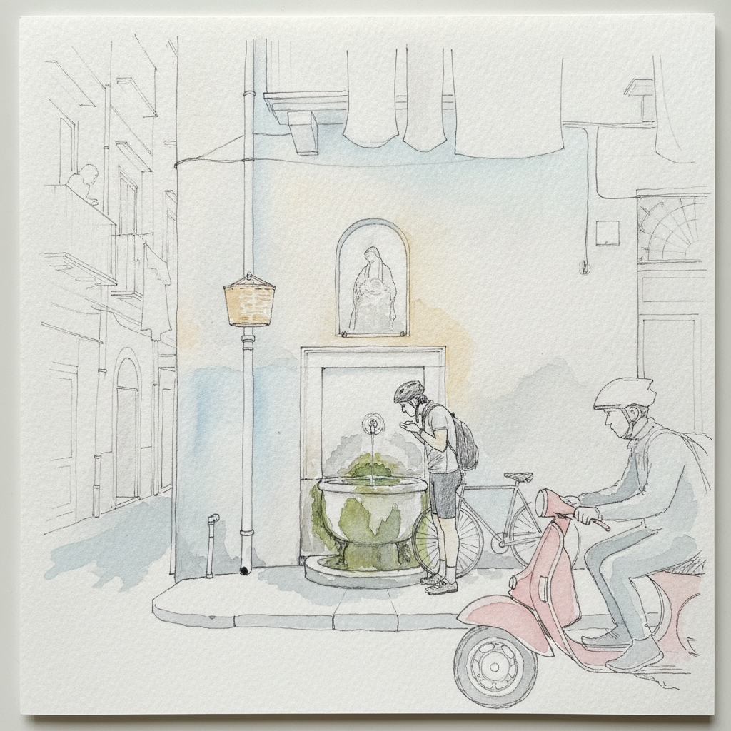 Naples drinking fountain in narrow alley example 2
