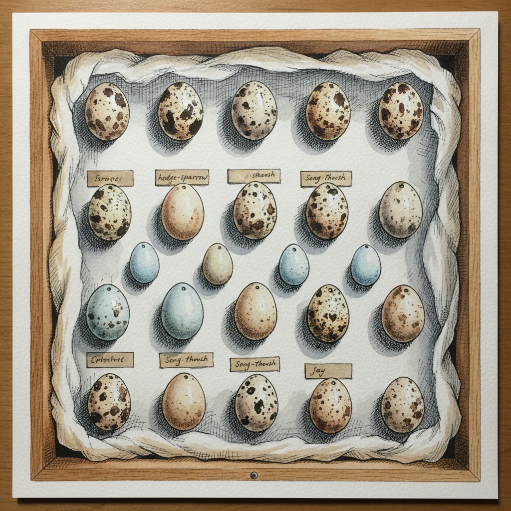 Blown-egg collection in a museum drawer Tighter & richer