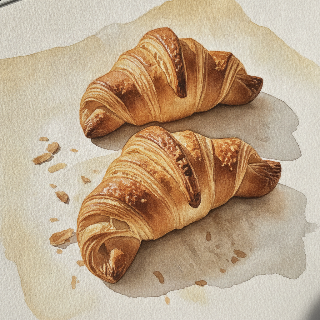 Croissants flaking on parchment Alternative interpretation