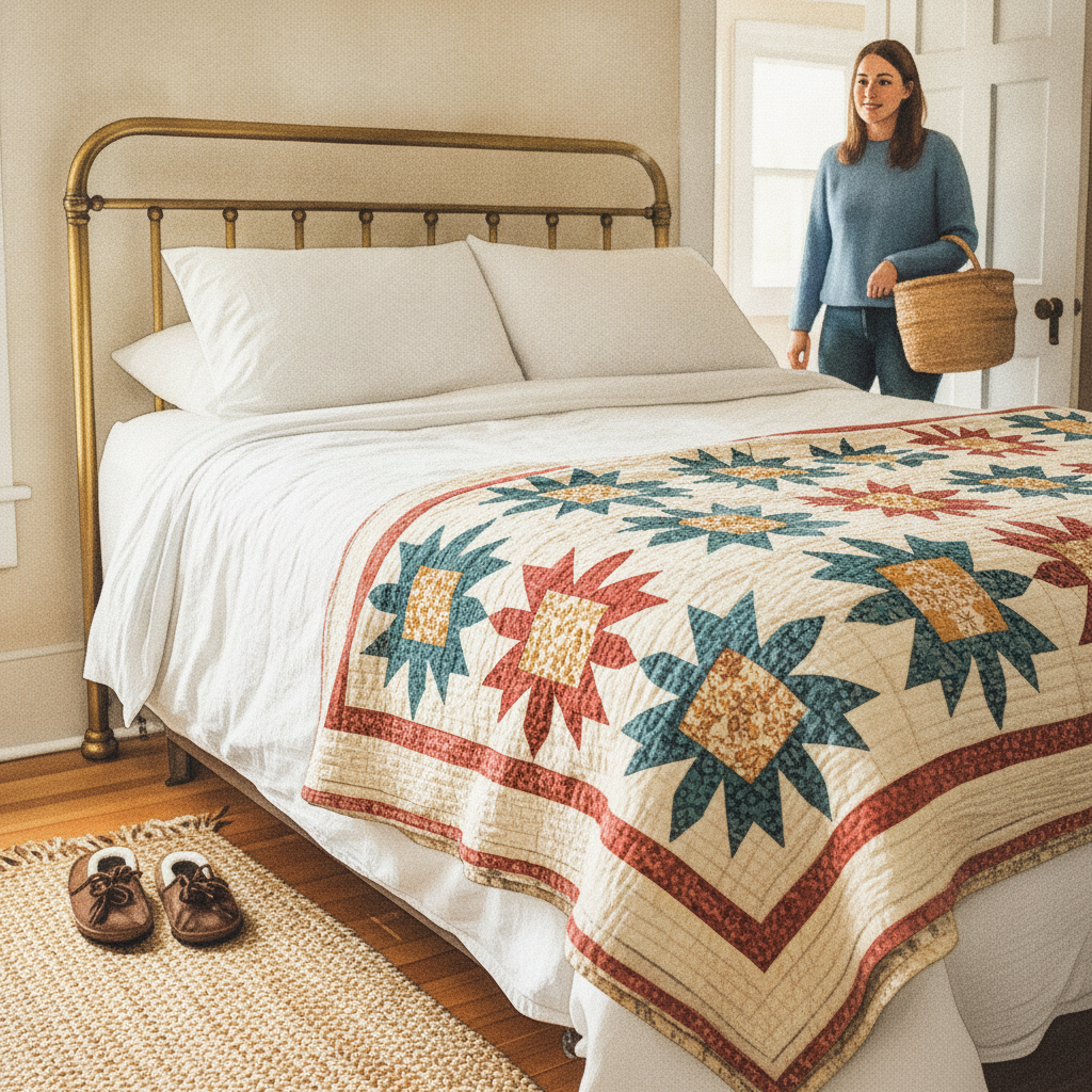 Quilt folded at foot of bed example 3