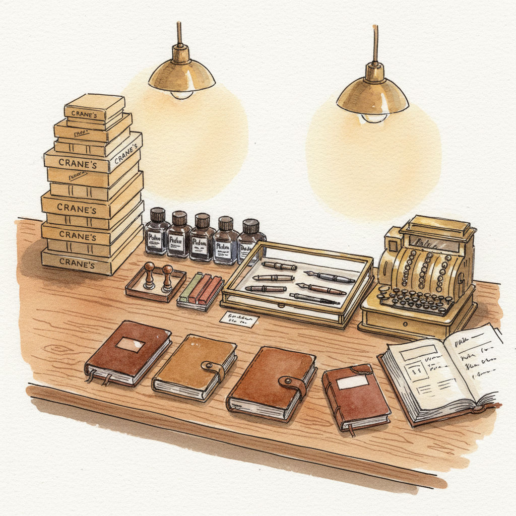 Stationer's display, supplies for sale Alternative interpretation