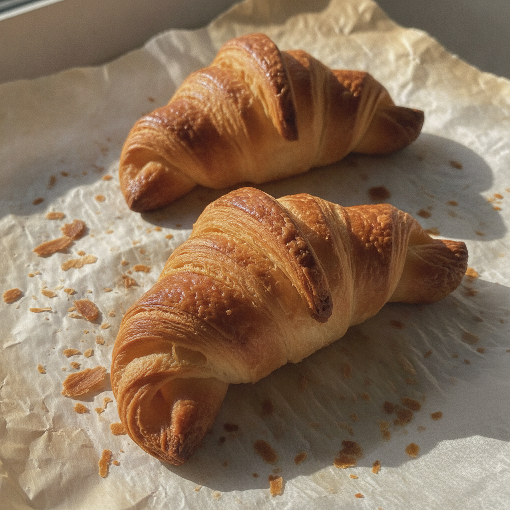 Croissants flaking on parchment photo reference