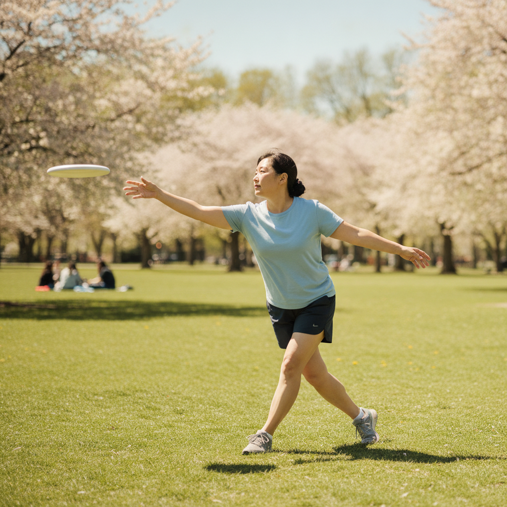 Frisbee backhand throw, park lawn photo reference