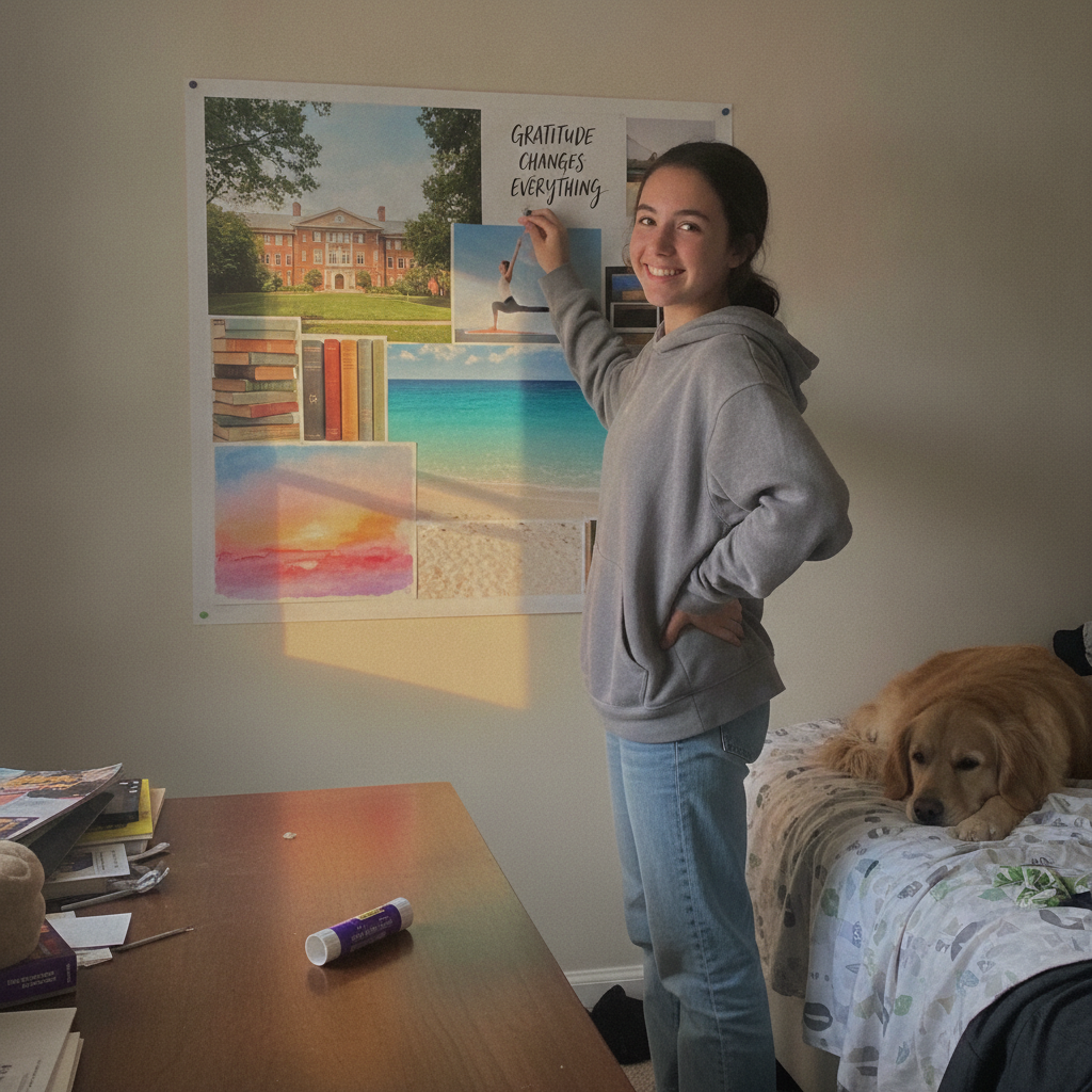 Teen with vision board AI-generated photoreal reference