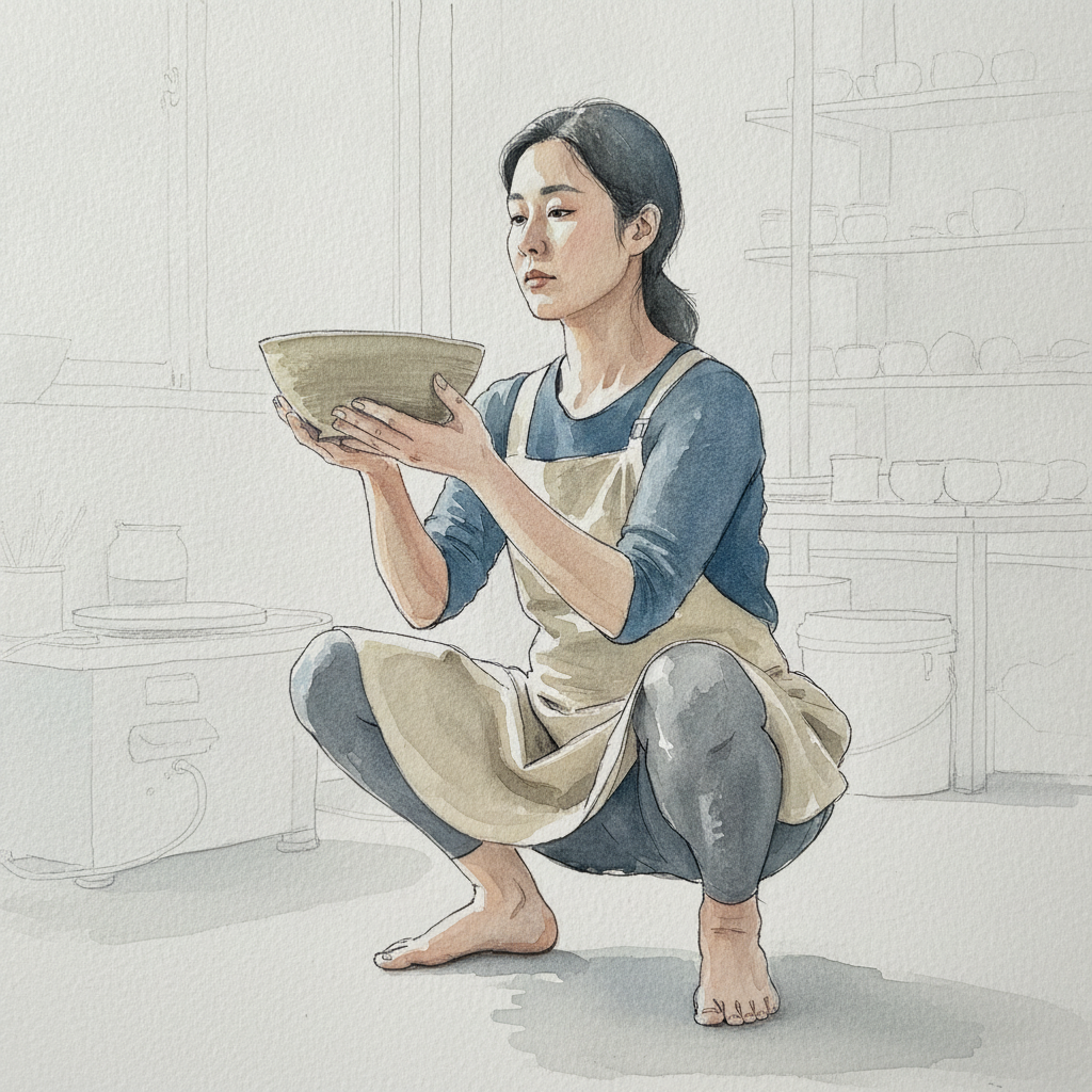 Deep Squat, Pottery Studio AI-generated Loose & airy example