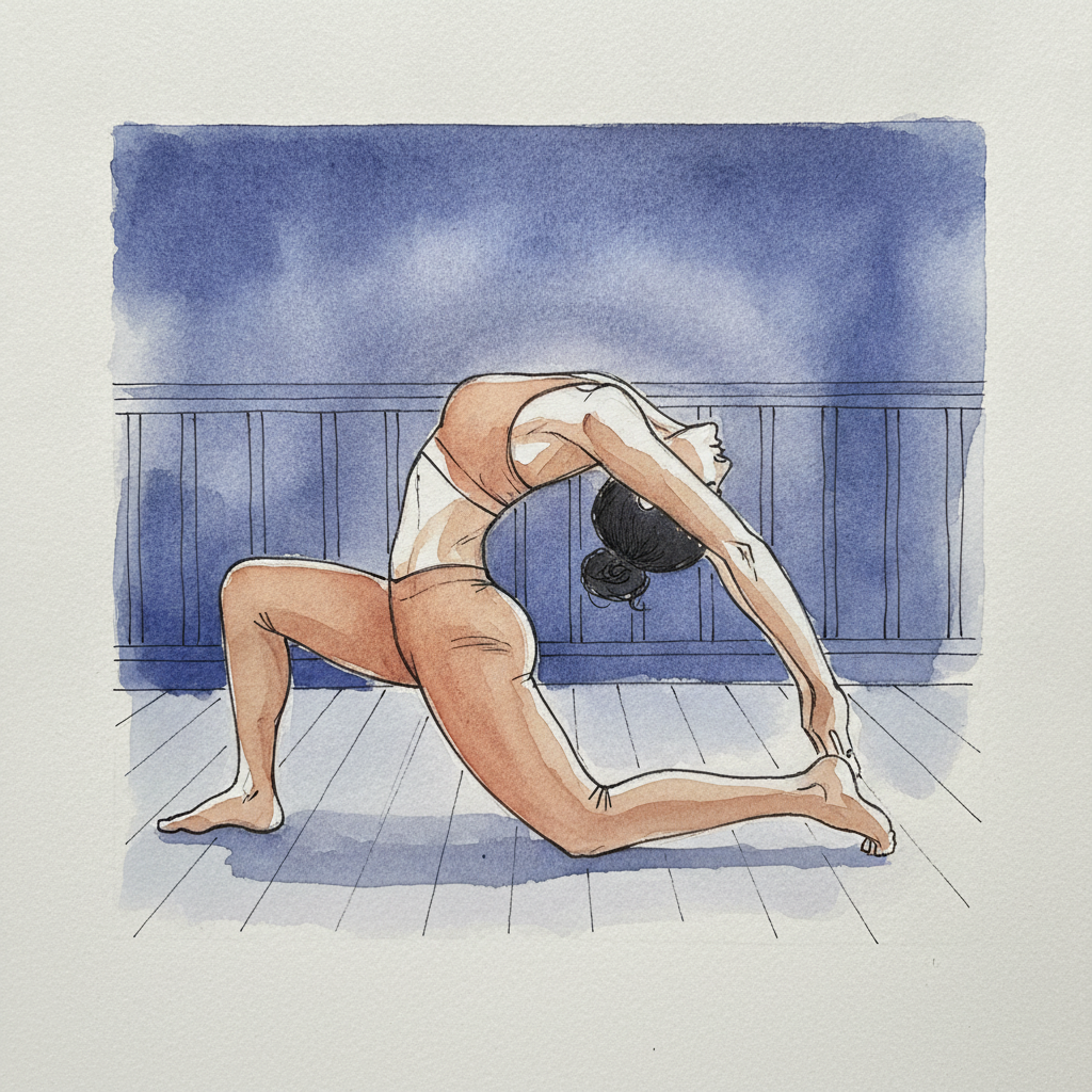 Camel pose with one knee lifted (low lunge backbend) example 1