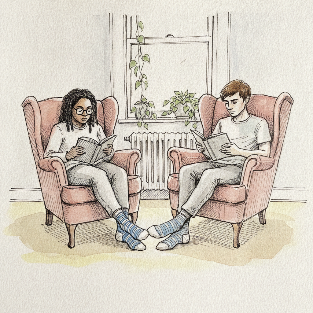 Couple silent reading example 2