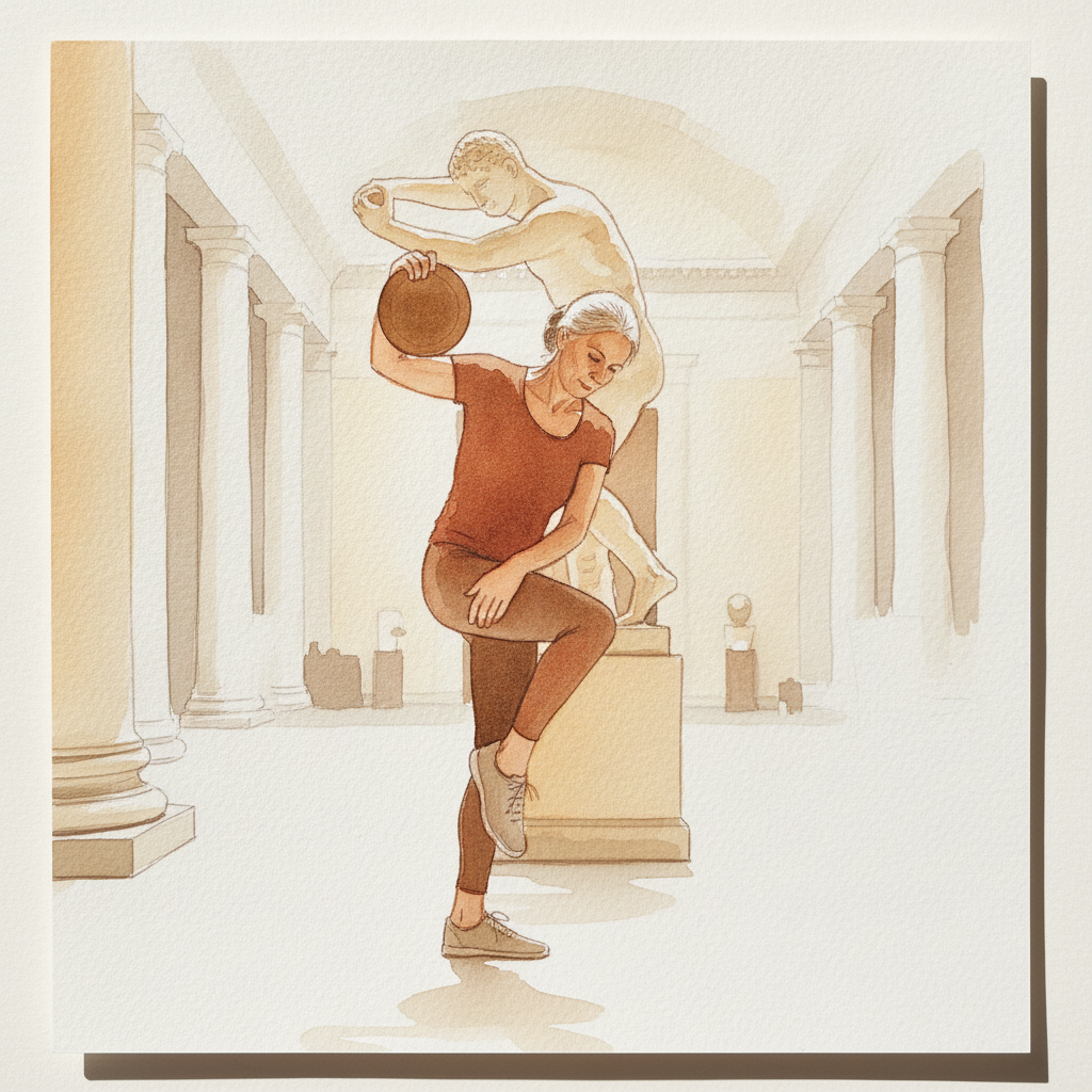 Discobolus, female elder model, gallery setting example 2