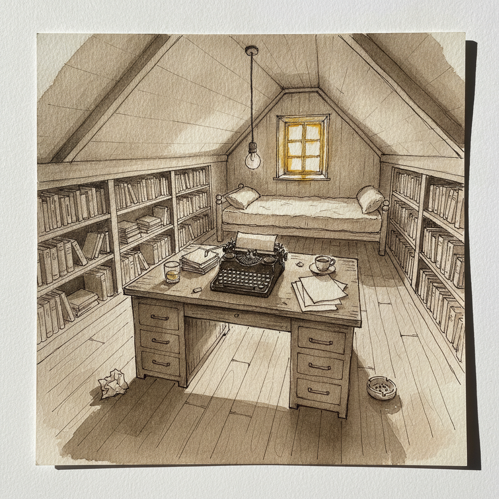 Writer's garret study Alternative interpretation
