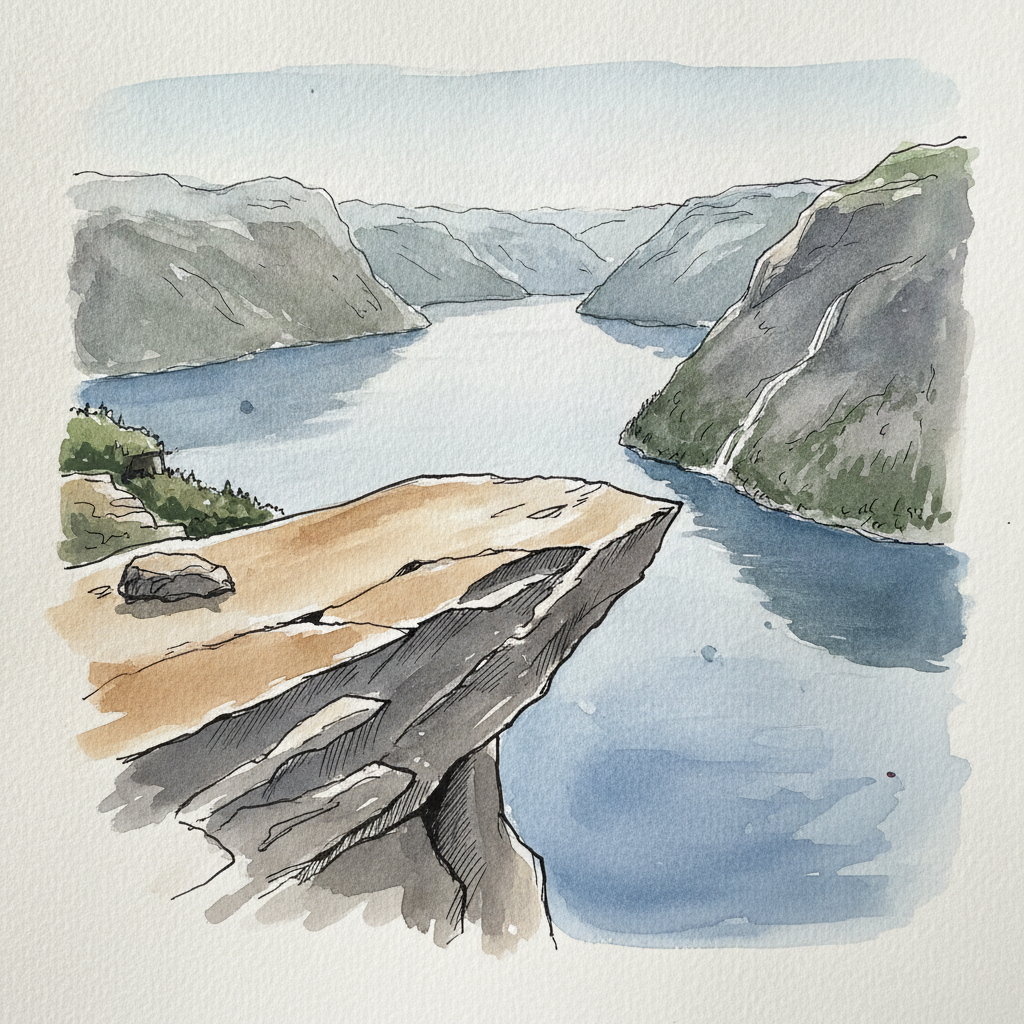 Preikestolen Pulpit Rock above Lysefjord, Norway Loose & airy