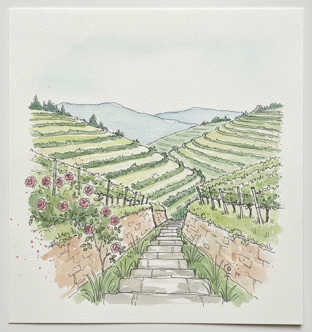 Prosecco terraced hills of Conegliano, Veneto AI-generated Loose & airy example