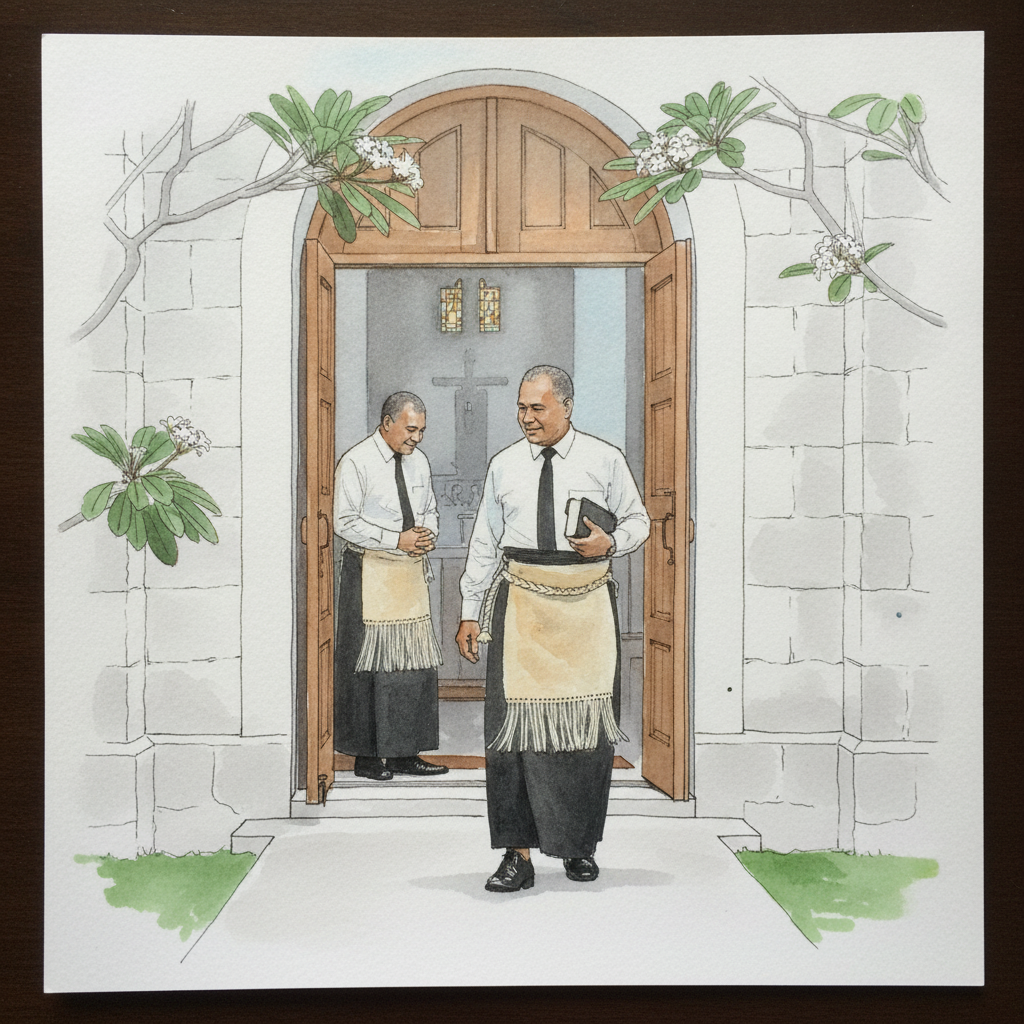 Tongan with ta'ovala mat skirt Loose & airy