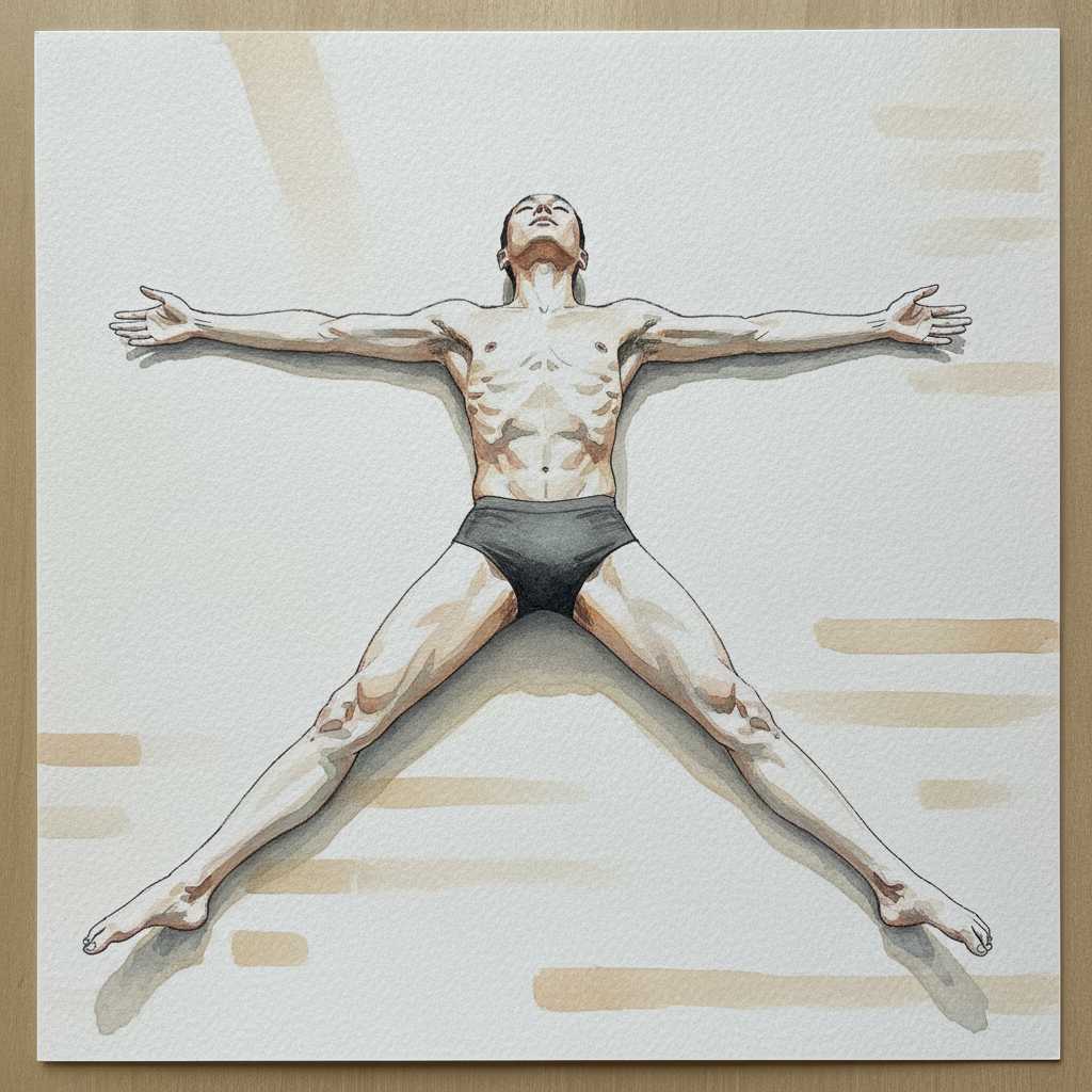 Studio floor, butterfly knees, arms wide Loose & airy