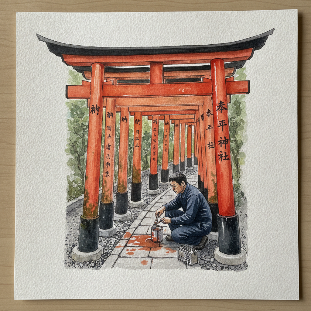 Inari shrine donor-torii in shocking new paint Tighter & richer