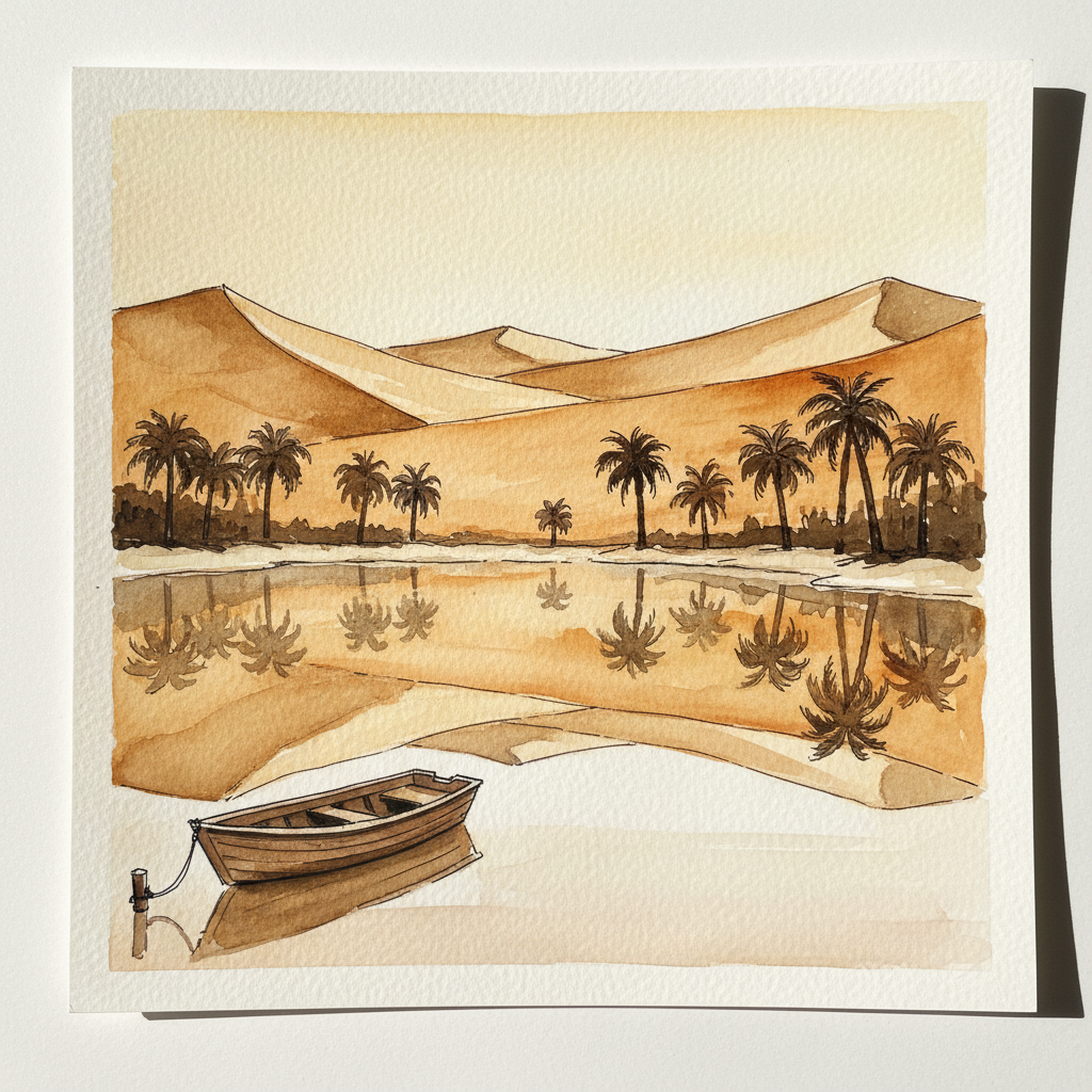 Huacachina dawn reflection Alternative interpretation