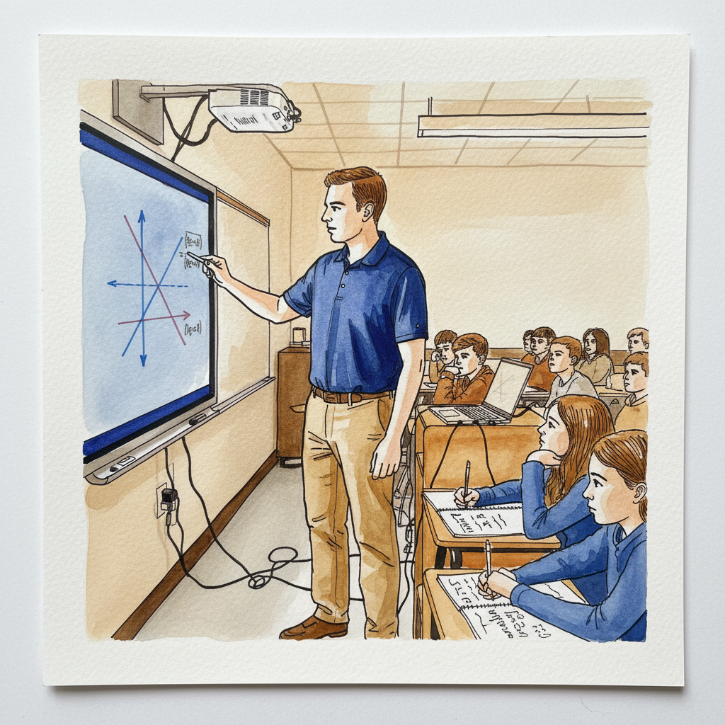 Teacher at smartboard Alternative interpretation