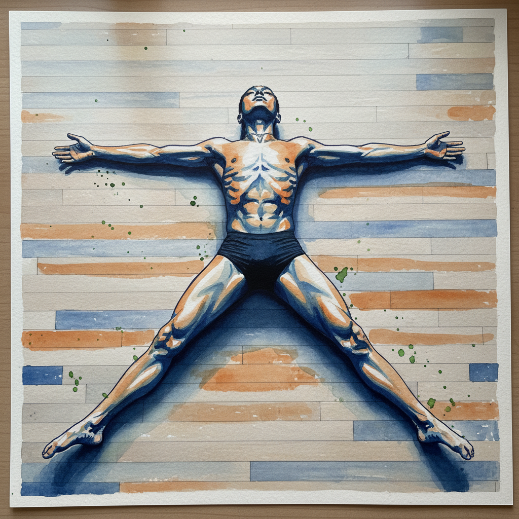Studio floor, butterfly knees, arms wide Alternative interpretation