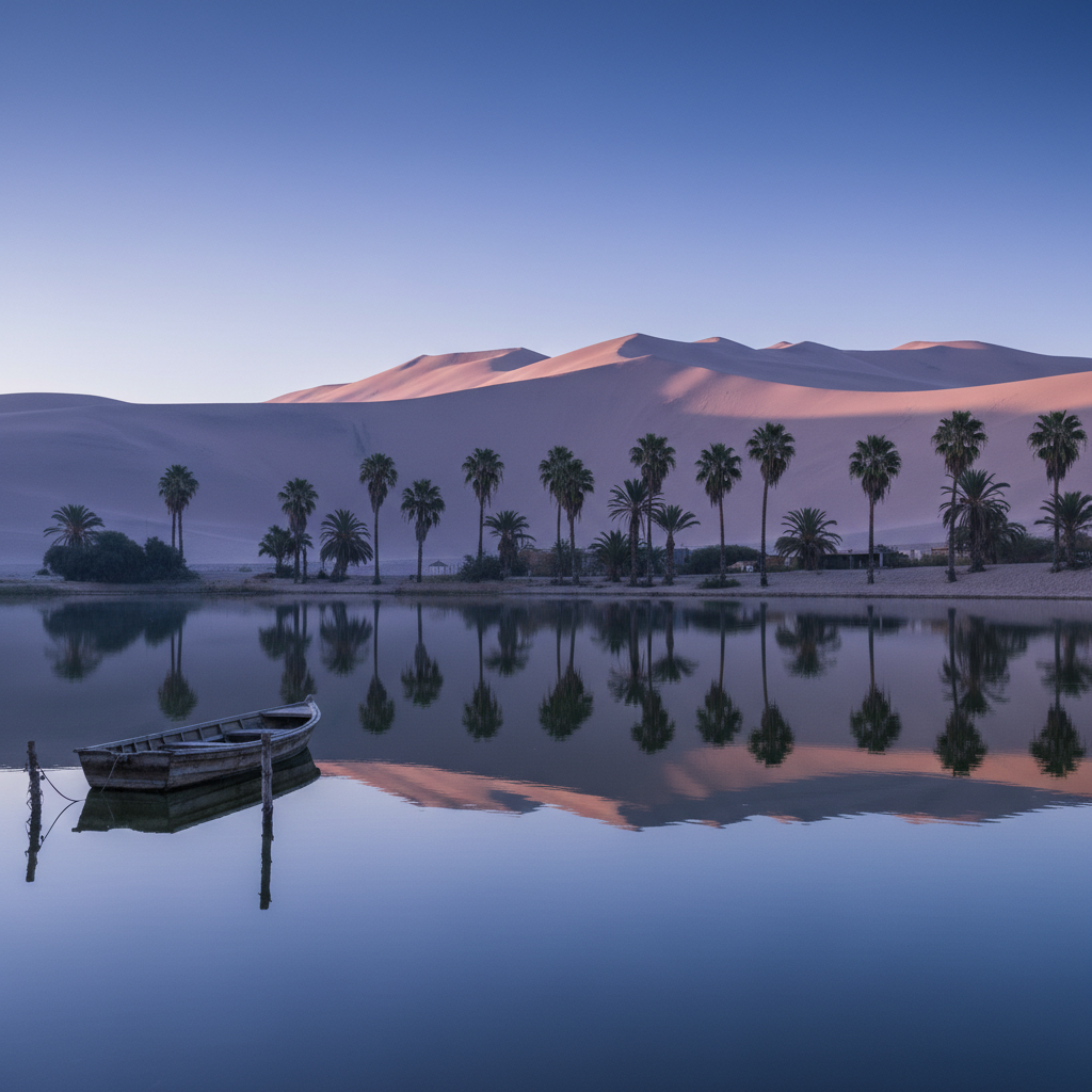Huacachina dawn reflection photo reference