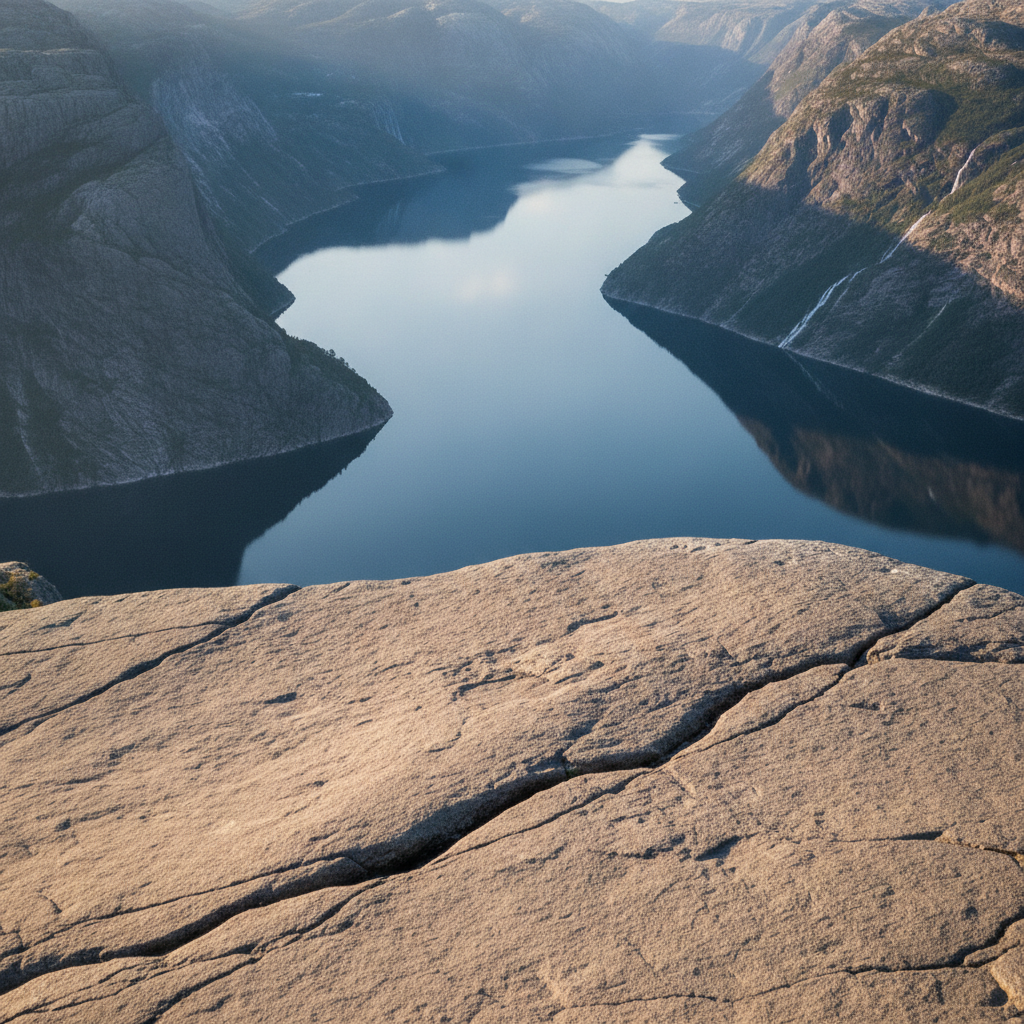 Preikestolen Pulpit Rock above Lysefjord, Norway photo reference