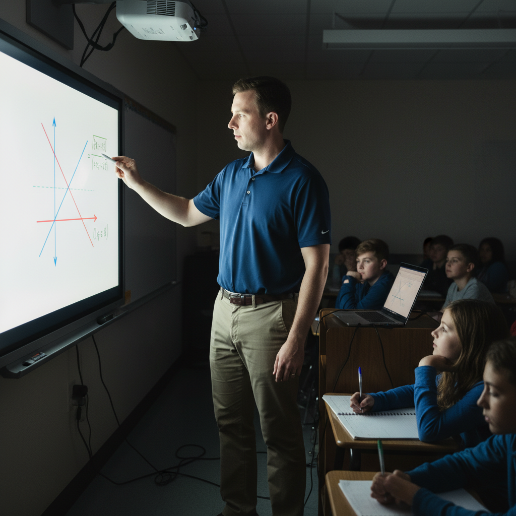 Teacher at smartboard photo reference