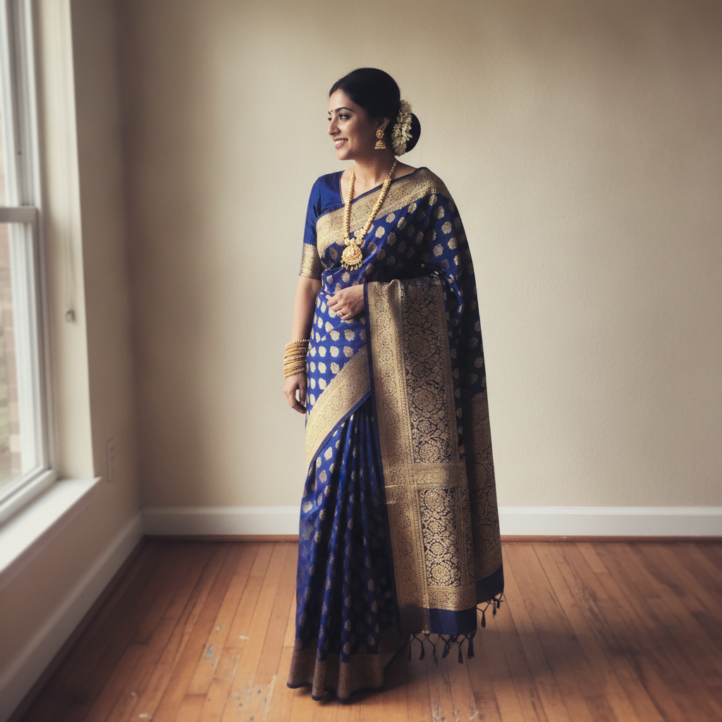 Indian sari (Banarasi silk) AI-generated photoreal reference