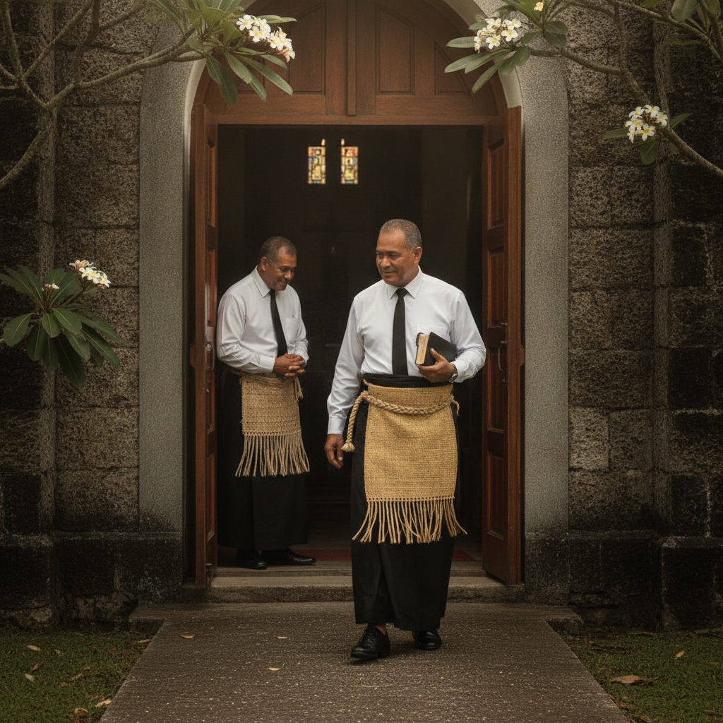 Tongan with ta'ovala mat skirt photo reference