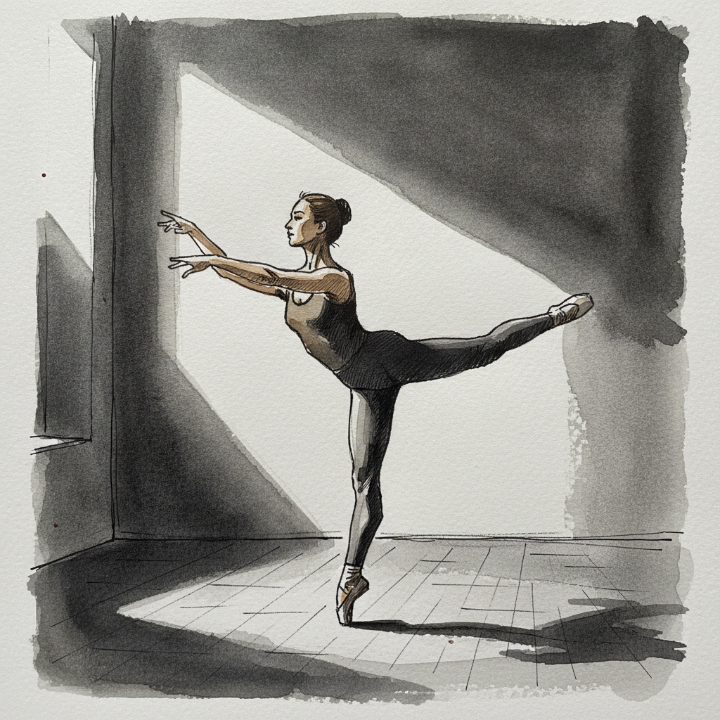 First arabesque, dramatic side-spotlight example 1