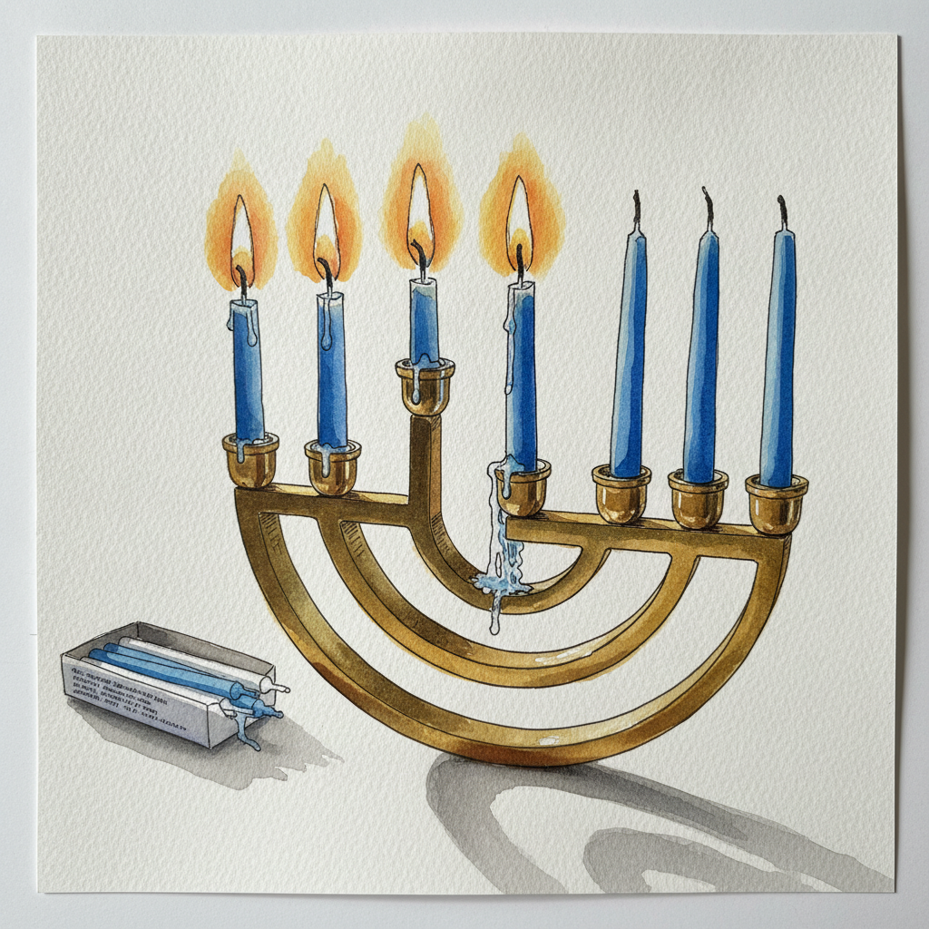 Hanukkah menorah, third night AI-generated Tighter & richer example