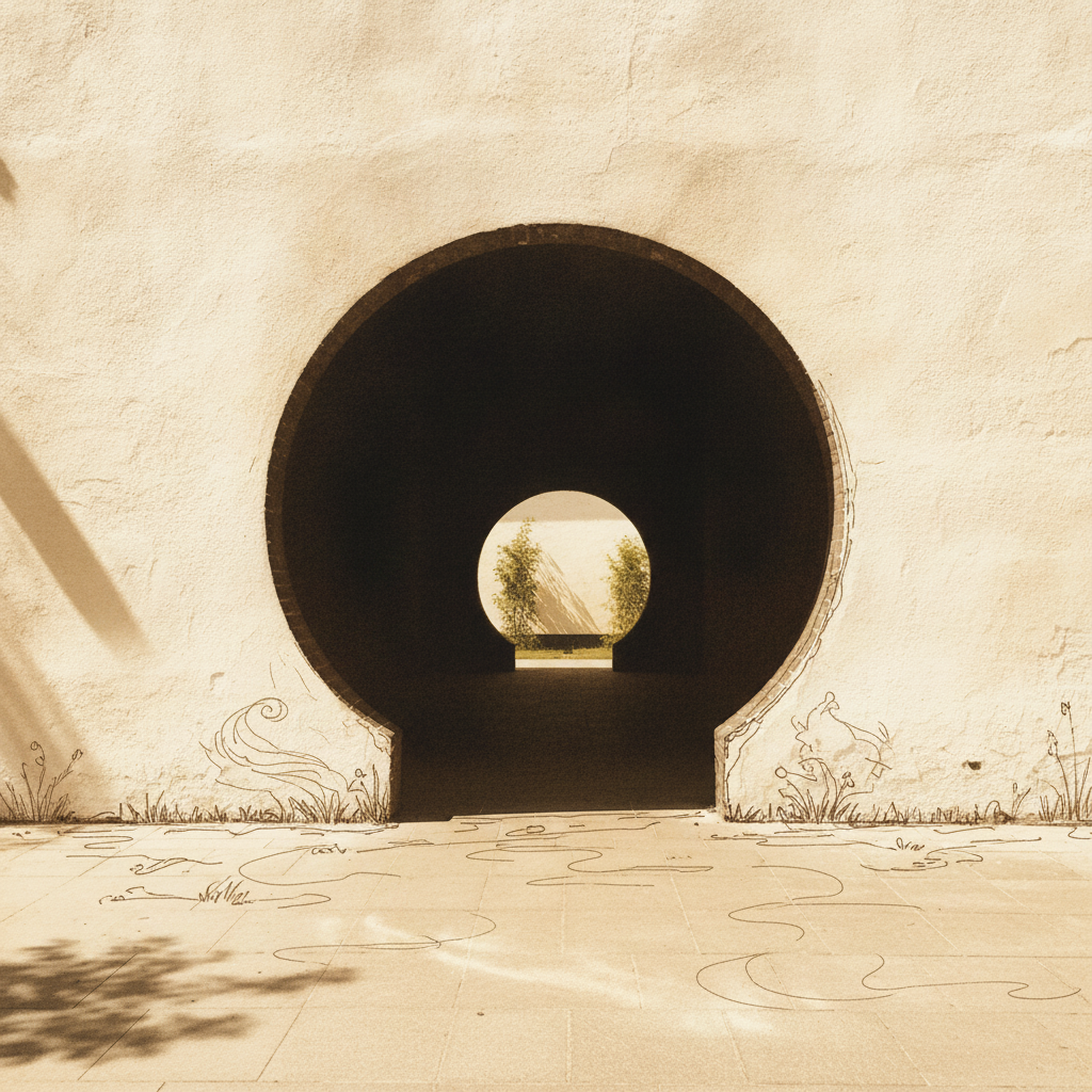 Mid-summer afternoon, the gate as a black silhouette AI-generated Alternative interpretation example