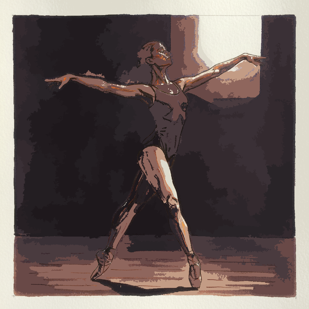 First arabesque, dramatic side-spotlight example 3