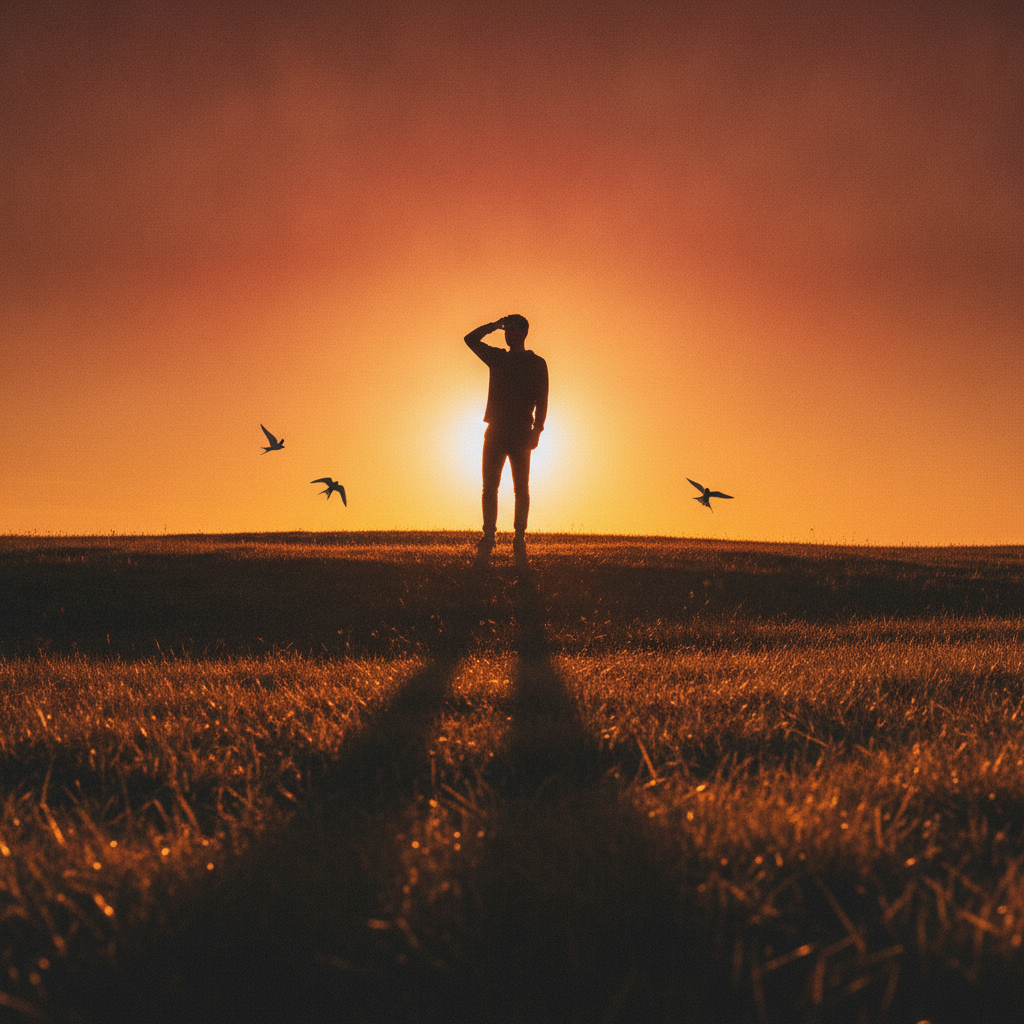 Golden hour person silhouette AI-generated photoreal reference