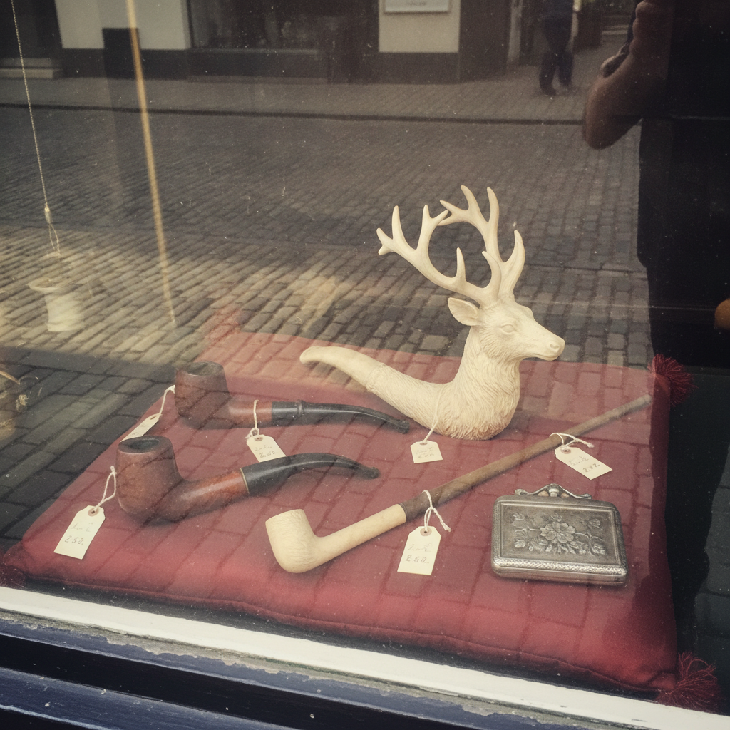Antique shop display window AI-generated photoreal reference