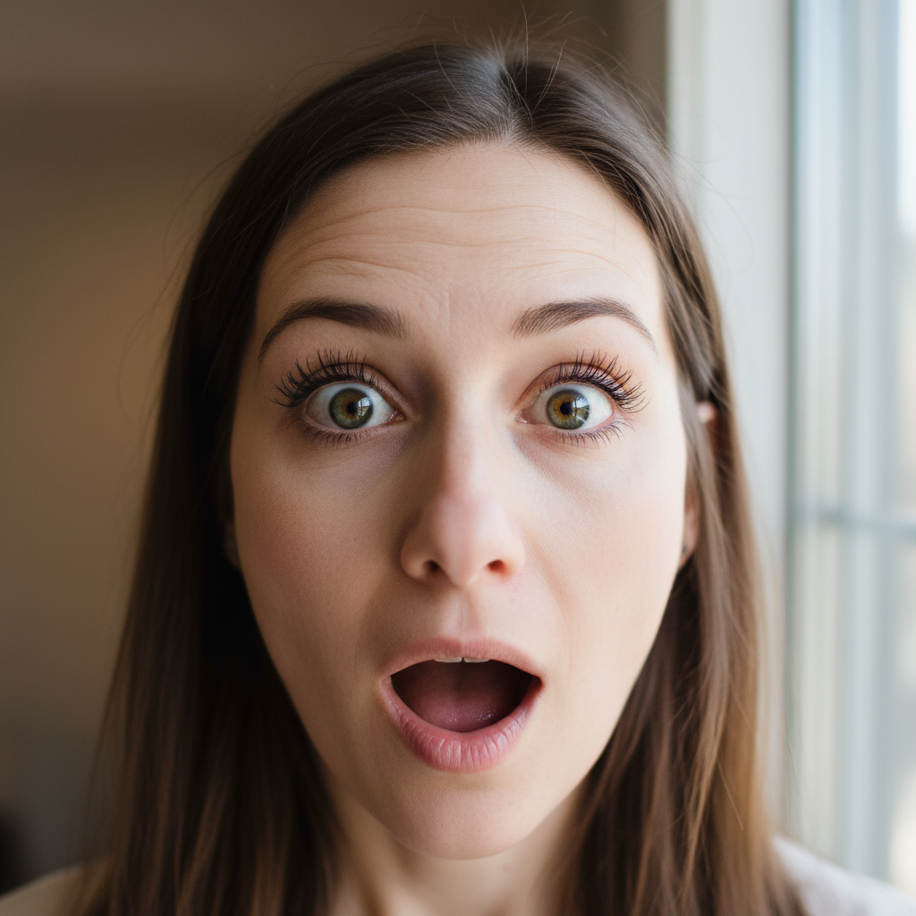 Open Wide Surprise Eye, White Woman 30s photo reference