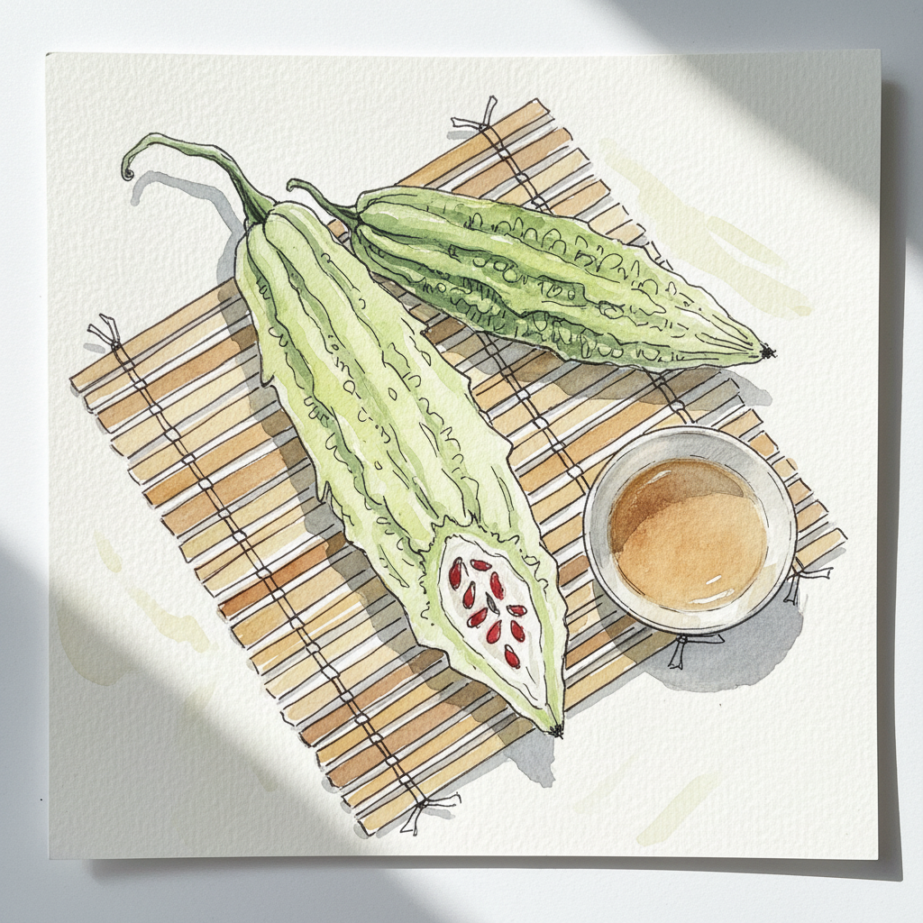Bitter melon on bamboo mat Loose & airy