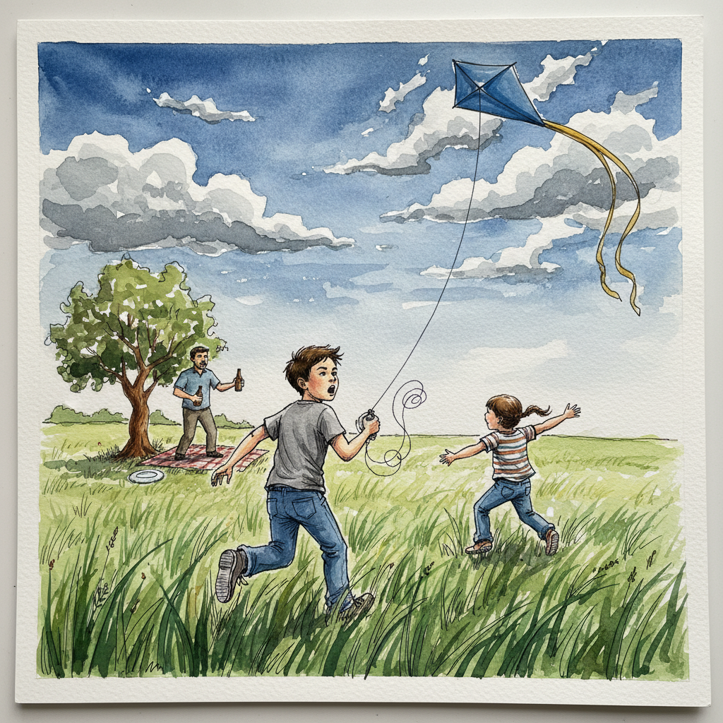 Kids flying kite Tighter & richer