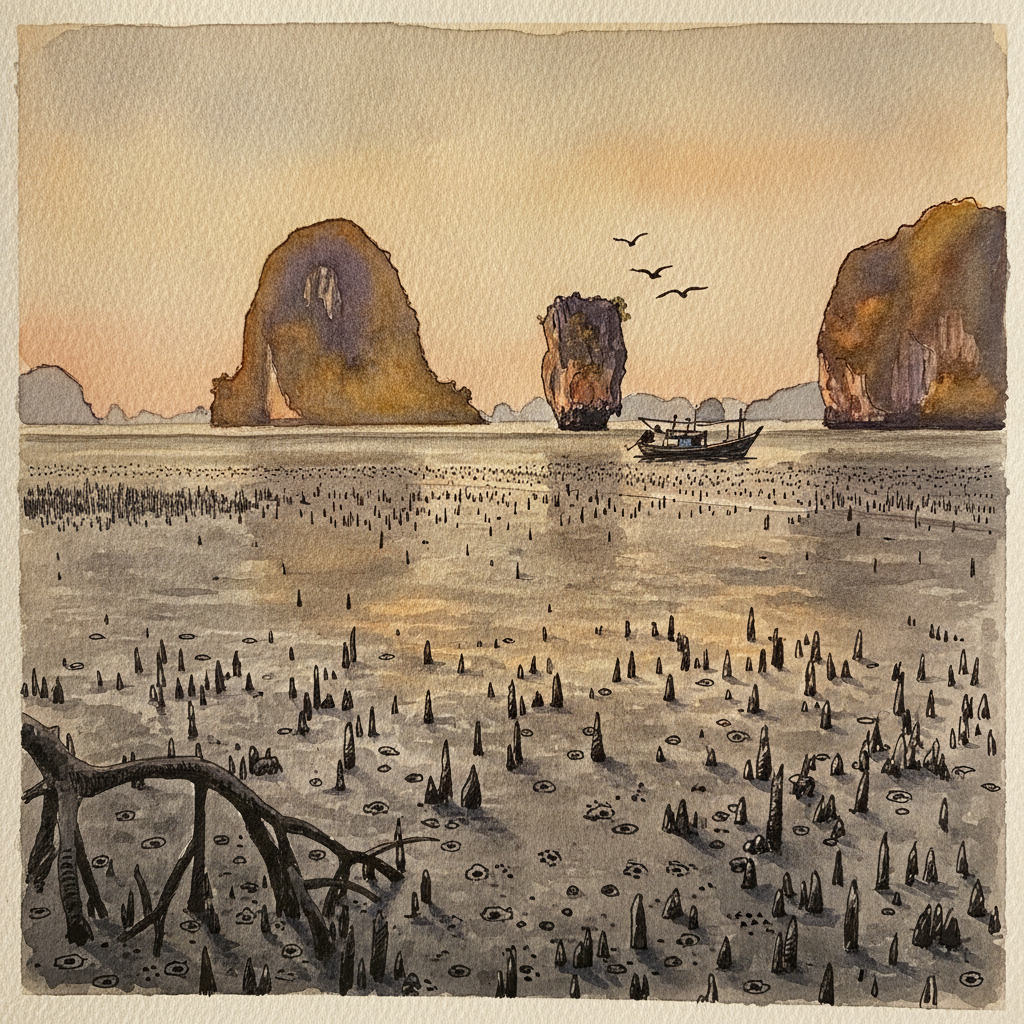 Phang Nga Bay tidal mudflat at low tide, Andaman Thailand example 2