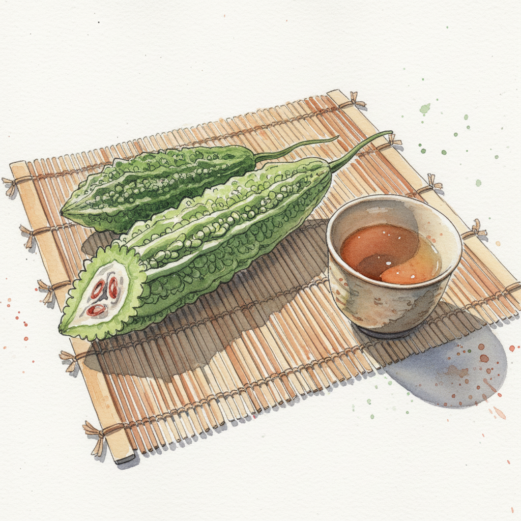 Bitter melon on bamboo mat Alternative interpretation