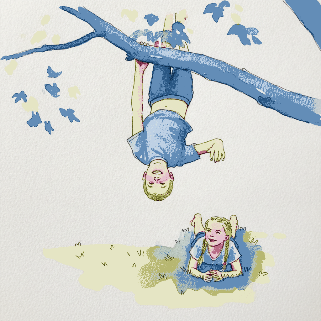 Kid hanging upside down from branch example 3