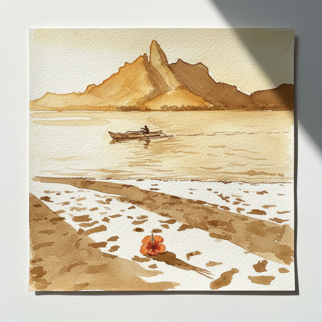Golden hour with long shadows, Bora Bora Alternative interpretation