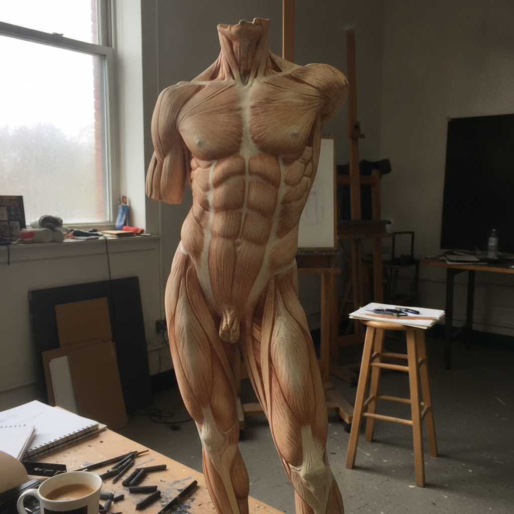 Front Écorché Standing Contrapposto AI-generated photoreal reference