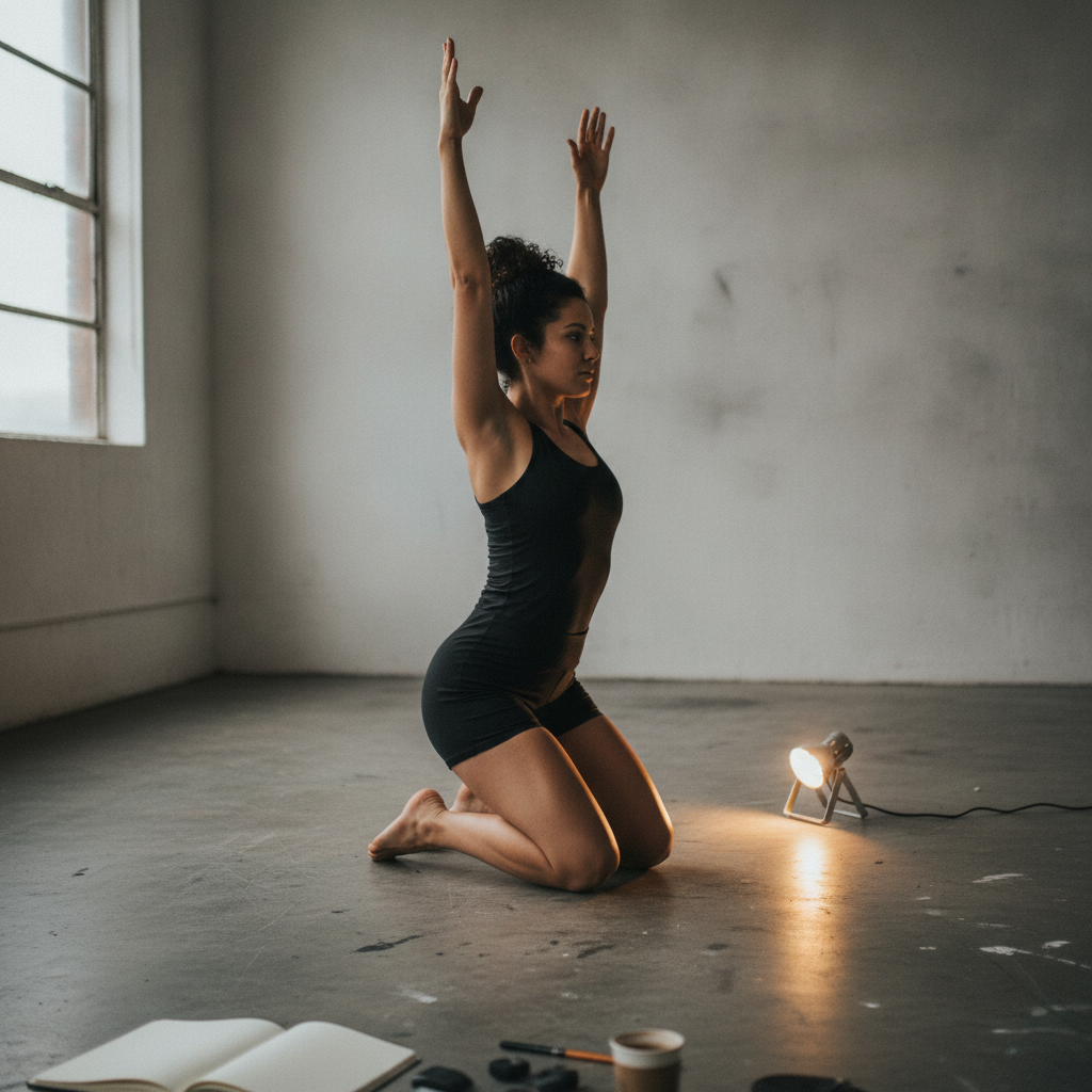 Both Arms Parallel, On Toes AI-generated photoreal reference