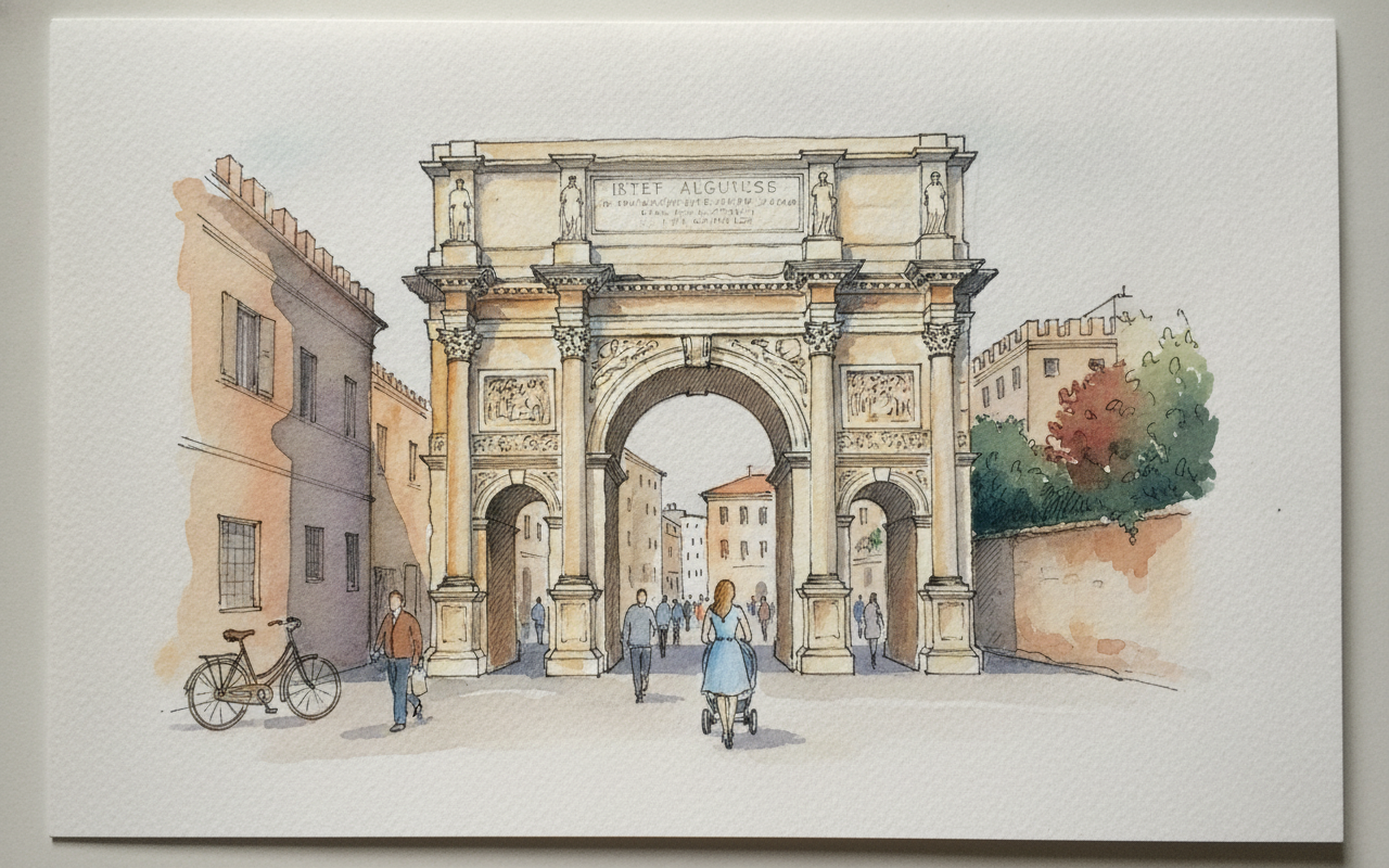 Arch of Augustus at Rimini, evening passegiata example 1