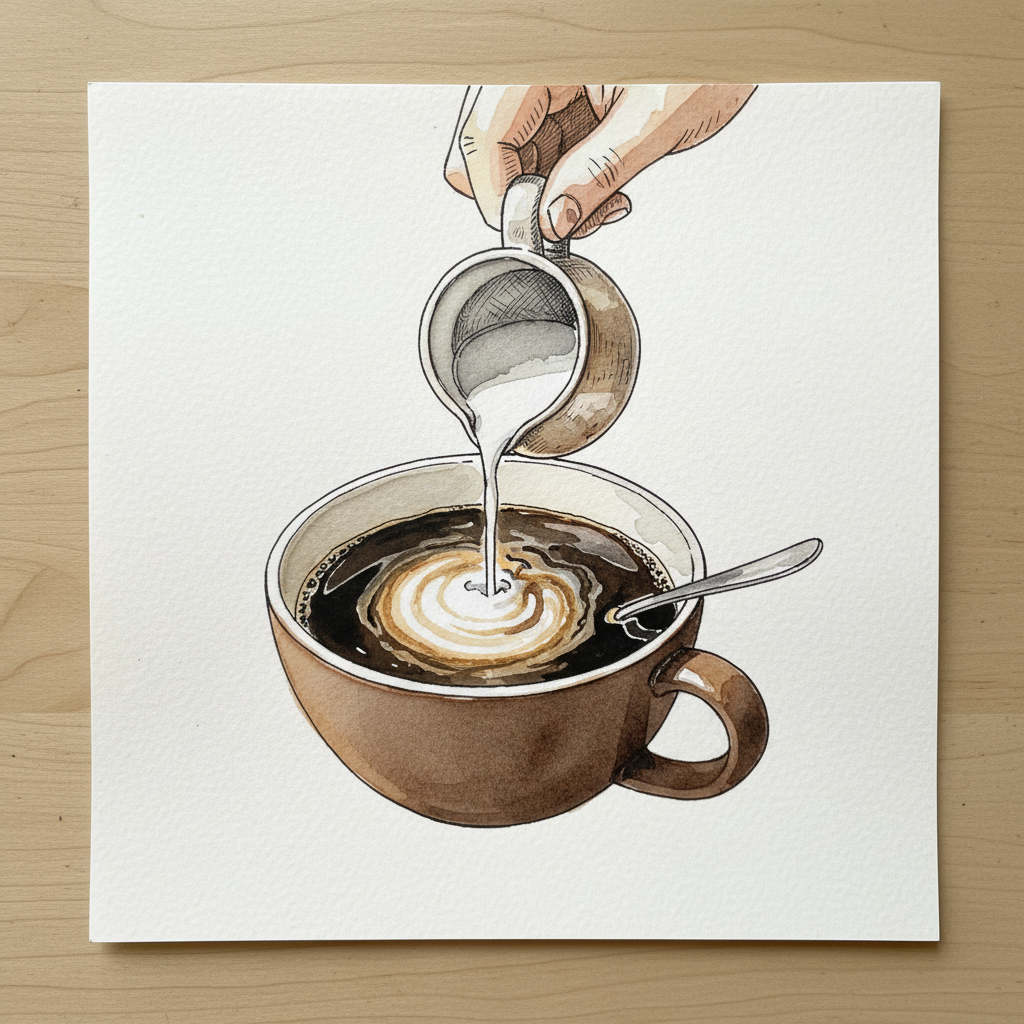 Cream pitcher pouring into coffee Tighter & richer